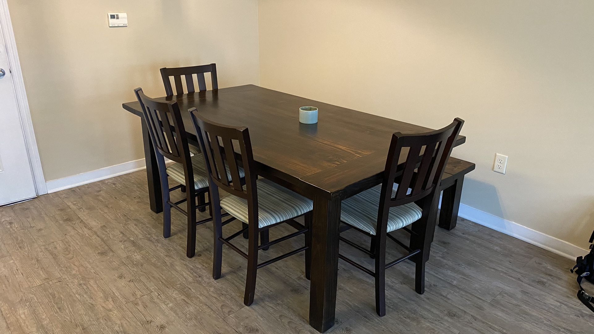 Wooden Table, 4 Chairs and Bench
