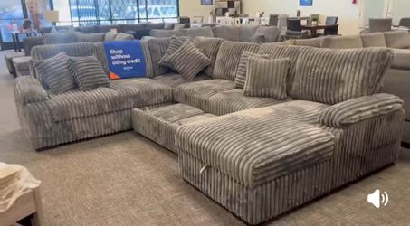 New Large Gray Corduroy Sectional Sofa with Chaise