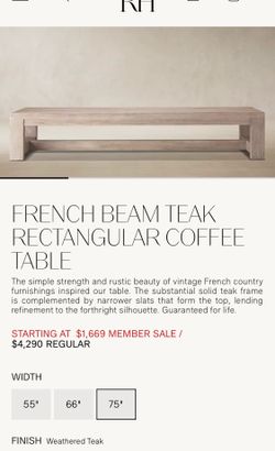 RH French Beam outdoor coffee table