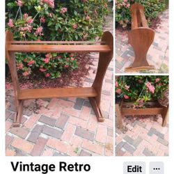 Vintage Retro Middle Century Wooden Freestanding Blanket Holder 