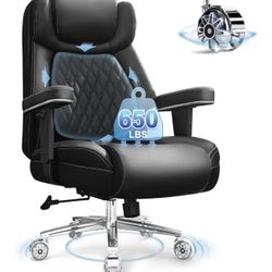 NEW-Big and Tall Office Chair 650lbs,Heavy Duty Office Chairs with Dual Rubber Wheels,Extra Wide Desk Chair,Adjustable Ergonomic Lumbar Support,High B
