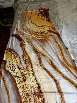 Yellow metallic gold white spaghetti strap dress