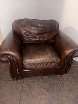Brown Leather Armchair with Nailhead Trim