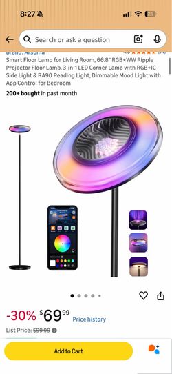 Brand new Smart Floor Lamp for Living Room, 66.8" RGB+WW Ripple Projector Floor Lamp, 3-in-1 LED Corner Lamp with RGB+IC Side Light & RA90 Reading Lig