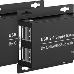 USB Extender Over Ethernet 200ft USB2.0 HUB RJ45 Cat5e 6 up to 480Mbps with Power Adapter 2 Cameras Work in Sync Support Windows MacOS Android Linux
