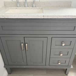 Used 36” Vanity Set For Bathroom Including Faucet 