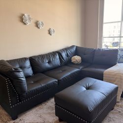 Dark Brown Sectional Sofa + Ottoman – Must Sell (Moving)