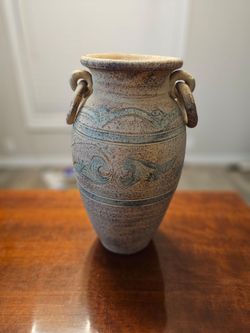 Vintage PotteryVintage Rustic Terracotta Amphora Vase with Ring Handles – Mediterranean