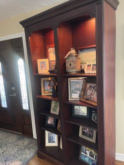 Dark Cherry Wood Bookcase with Crown Molding