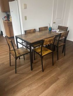 Wood + Iron Rectangular Dining Table Set + Six Chairs
*New - Delivery*