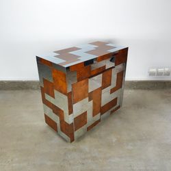 Vintage Cityscape Paul Evans Flip Top Bar Cabinet