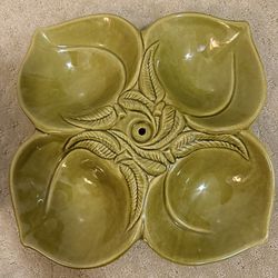 Vintage 1969 California Pottery Green Relish Tray - Mid-Century Serving Dish - USA Made