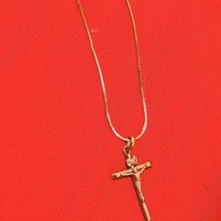 Solid 14k Yellow Gold Chain And Cross 