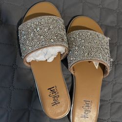 Rhinestone Flat Sandals - Size 6- Hey Girl By Corkys