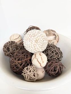 Brown & White Decorative Balls Including One Seashell Covered | Bowl NOT Included
