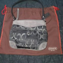 Coach Chelsea Optic Black & Grey Suede/Canvas Purse - D04U7034