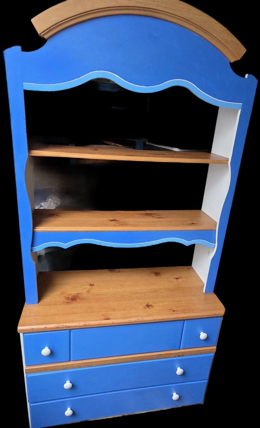 Cute 2 Tone Blue Dresser With Shelves