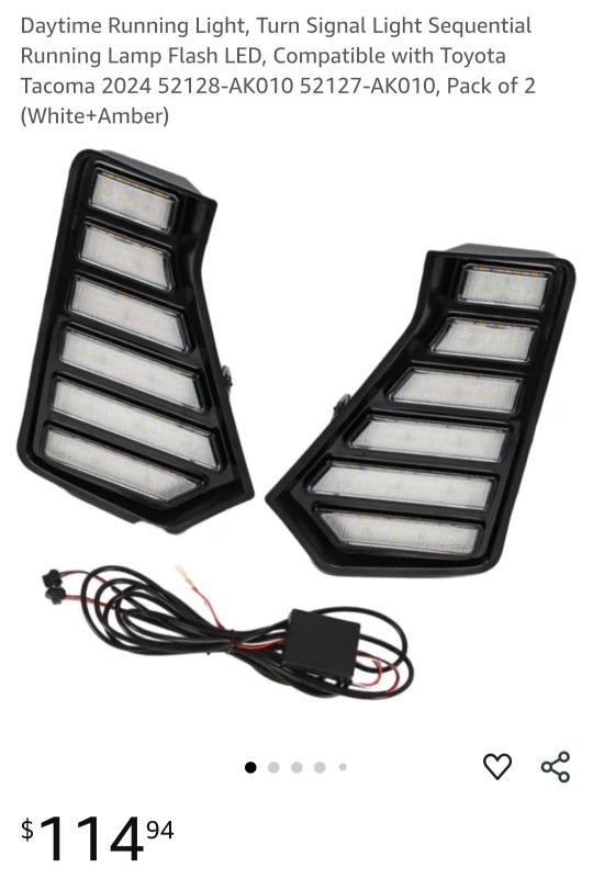 Daytime Running Light, Turn Signal Light Sequential Running Lamp Flash LED, Toyota Tacoma 2024 (White+Amber)