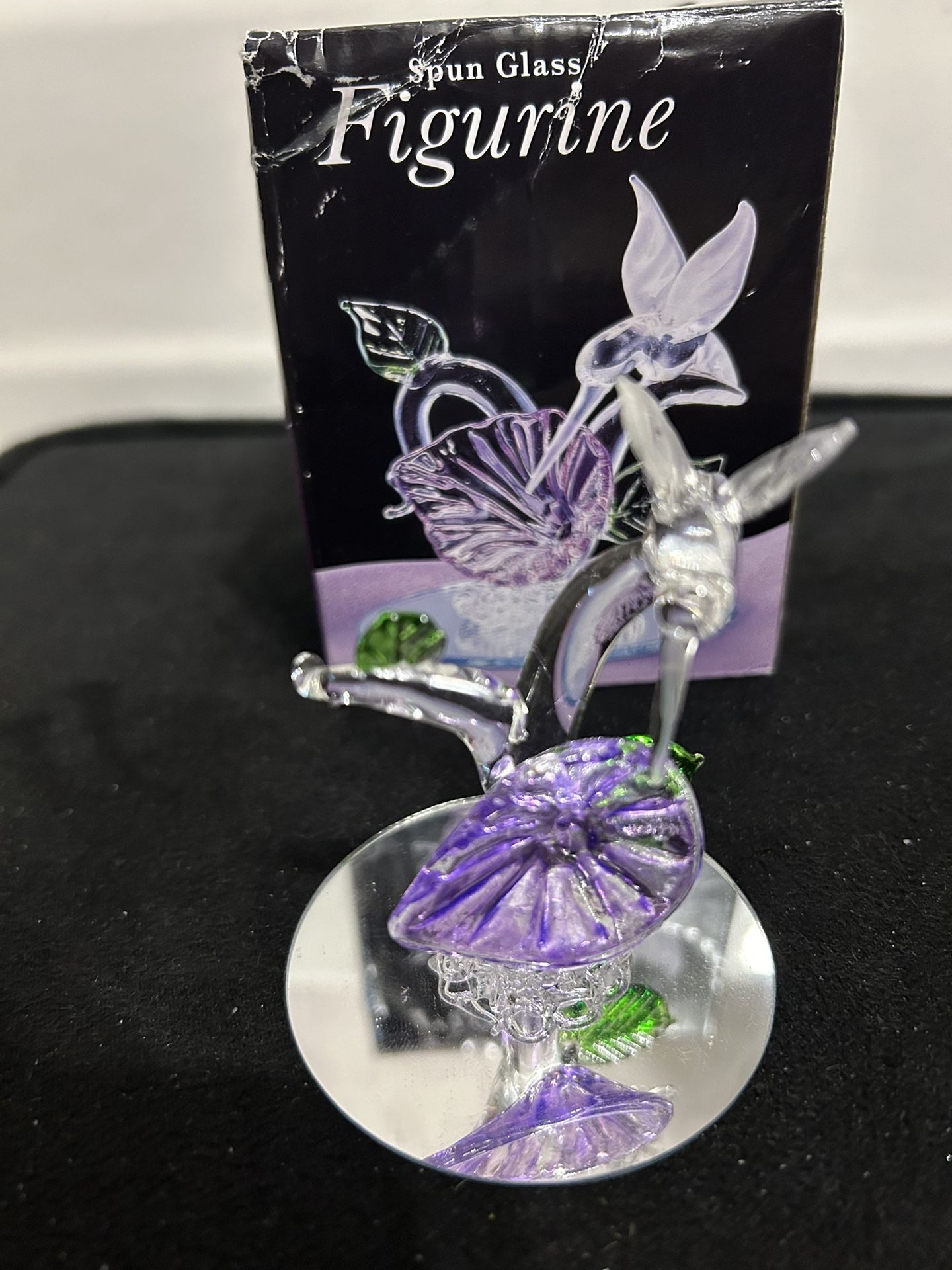 Blown Glass Figurine “Hummingbird With Purple Flower” Measures 2.67” (H)