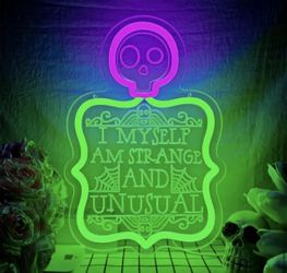 Beetlejuice Neon Sign 12.6” I Myself Am Strange & Unusual Halloween Decor Tim Burton Light Up Sign Ready To Hang Horror (PRICE IS FIRM) 