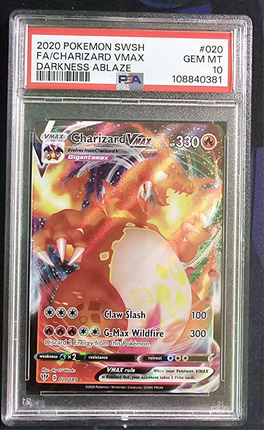 Pokemon TCG Charizard VMAX Darkness Ablaze 20/189 SWSH PSA 10