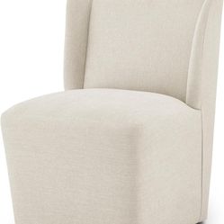 Upholstered Dining Chair with Casters Wingback Modern Side Armless Deskchair