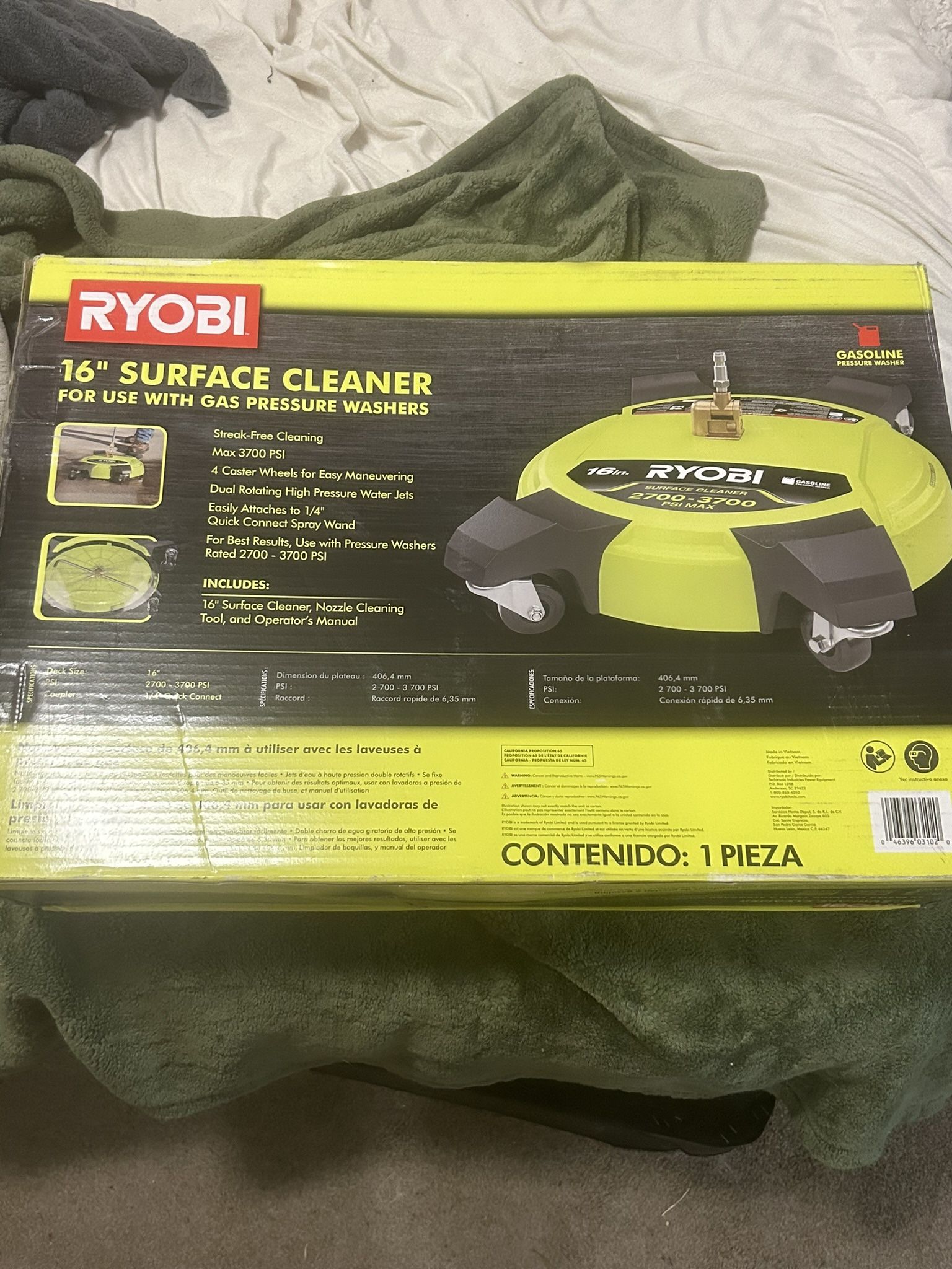 RYOBI Pressure Washer Surface Cleaner 16 in 3700 PSI Gas Wheels Quick-Connect