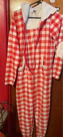 Red Plaid Fleece Hooded One-Piece Pajama