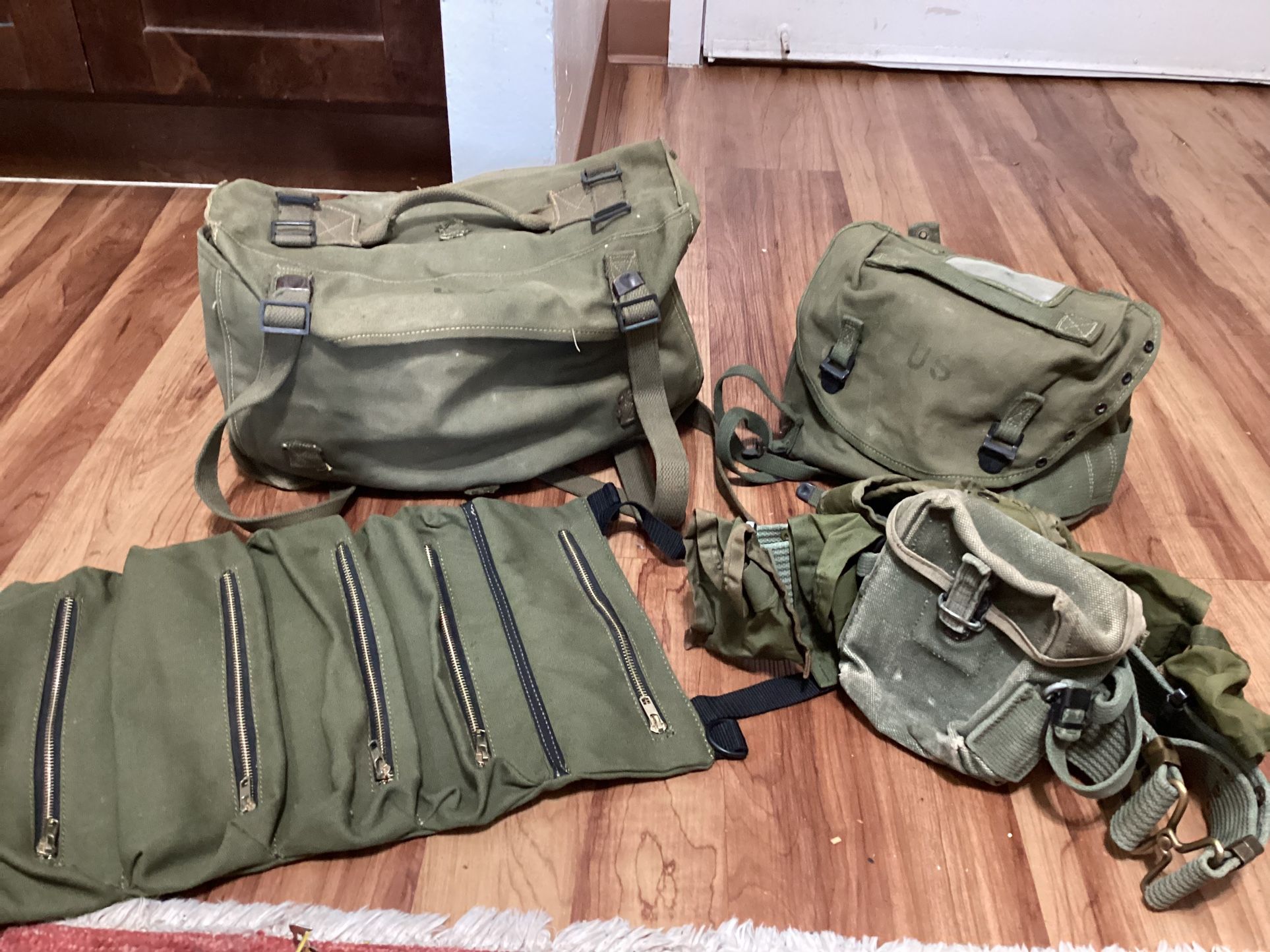 Vintage 1945  American fabric co. U.S. Military gear belt, bags, backpack 