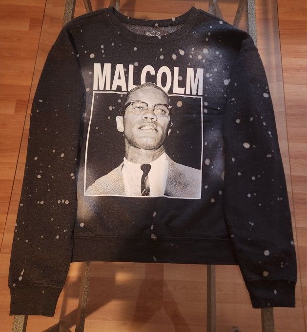 Malcolm X Women Dark Gray Charcoal Bleach Splatter Crewneck Sweatshirt Size Large Brand New without Tags