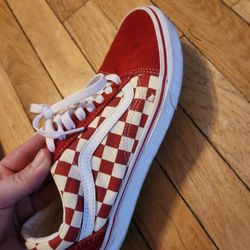 Red Checkered Van's Old School