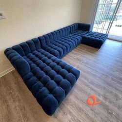 Brand New/ Blue Velvet Double Chaise Sectional,  Seccional, Couch// Delivery Available 