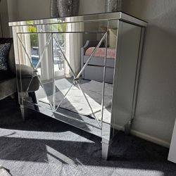 Mirror Two Door Accent Cabinet Silver 