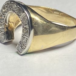 Absolutely Gorgeous 14K Gold Diamond Horseshoe Ring Size 11.5-12 Total 1 Cara VS1 Diamonds 
