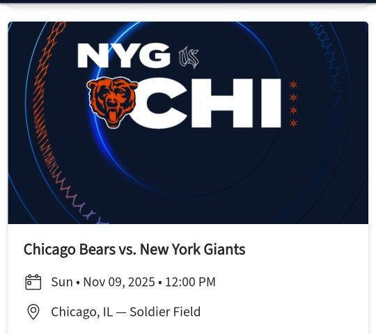 4 Tickets Chicago Bears Vs New York Giants