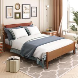 Queen Solid Wood Bed Frame - No Boxspring Needed
