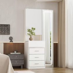 Makeup dressing desk with mirror and lights, dressing table with 3 drawers and door 