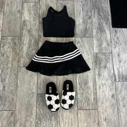 Girls Adidas Skirt, Old Navy Sports Top, Slippers