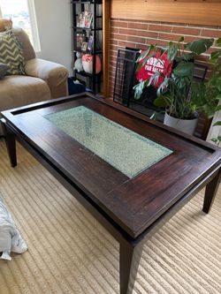 Dark Wood Coffee Table with Glass Insert