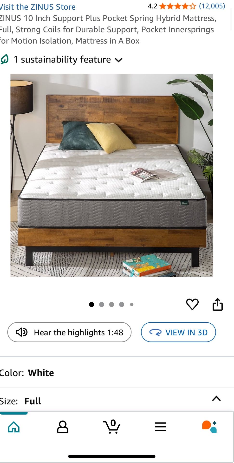 Zinus Pocket Spring Hybrid Mattress Full