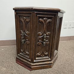 Octagonal carved wood accent table