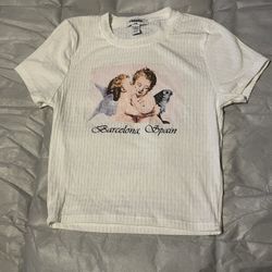 White baby Tee with Angel Print