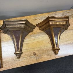 Set of 2 Decorative Wall Shelves – Antique Style Gold/Brown Corbel