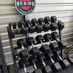 New pair of 5,10,15,20,25,30,35,40,45lb rubber dumbbells + rack. All new in box 📦 $570