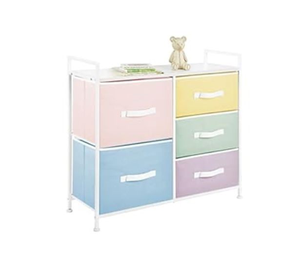 mDesign 30.03" High Steel Frame/Wood Top Storage Dresser with 5 Removable Fabric Drawer