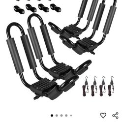 1339 FORWODE Heavy Duty Kayak Roof Rack, 2 Pair J-Bar Kayak Rack with 4 Ratchet Tie, 4 S-Hook Ratchet Straps, 4 Anchor Belts for Kayak Canoe Boat Surf