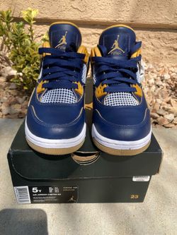 Nike Air Jordan 4 Retro BG Youth Size 5 Navy Gold Shoes