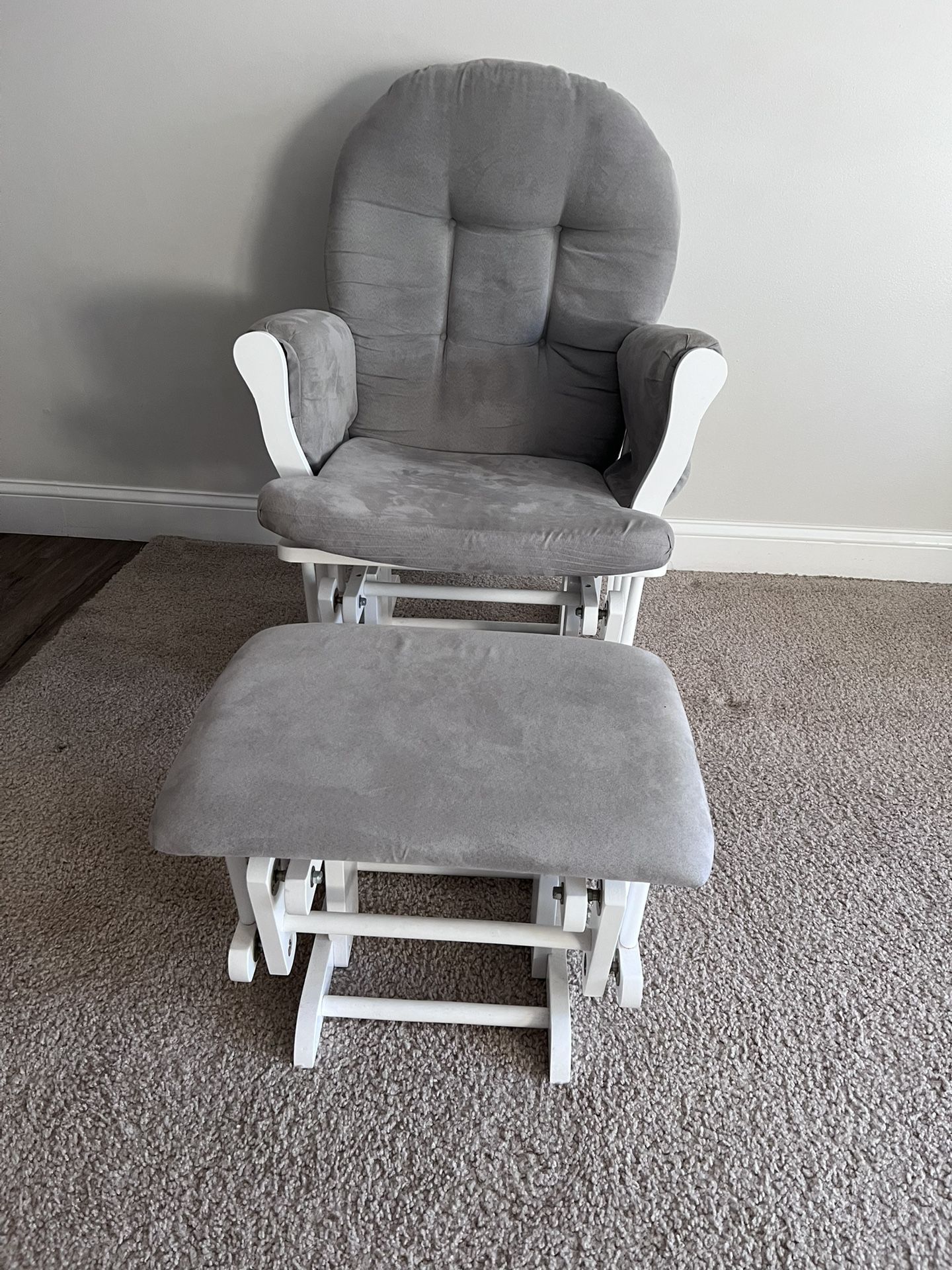 Angel Line Windsor Glider and Ottoman, White Finish with Gray Cushions