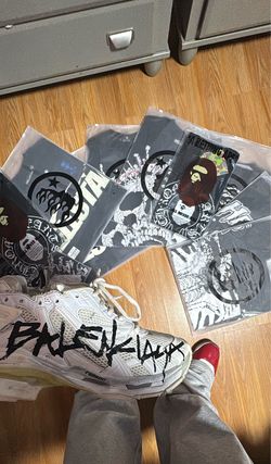balenciaga runners and hellstar/bape shirts