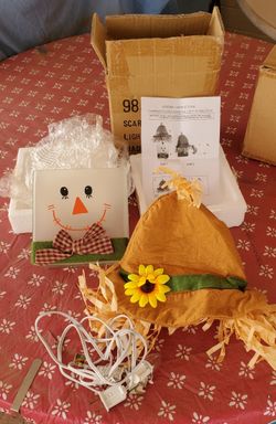 90'S SCARECROW HALLOWEEN/THANKSGIVING GLASS BLOCK LITE/3-D RARE/VTG/NEW W/BOX/INST CUTE